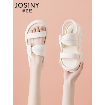 卓詩尼涼鞋女款2026新款夏季蝴蝶結外穿絕美平底涼鞋厚底沙灘涼鞋