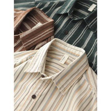 日系復古文藝休閑寬松燈芯絨撞色襯衣秋季新款條紋襯衫男長袖上衣