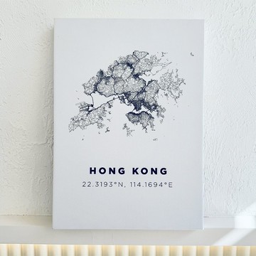 香港路線地圖木框油畫 (三色)
