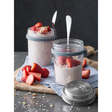 英國kilner早餐杯隔夜燕麥杯帶勺帶蓋沙拉罐酸奶杯輕食酸奶玻璃杯