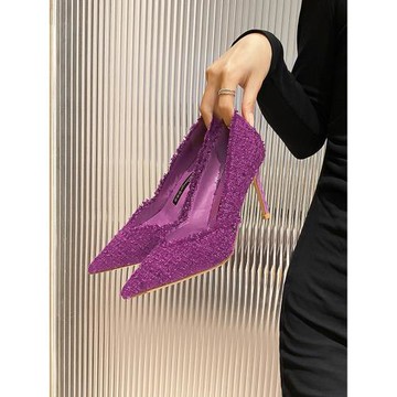 高跟鞋女小香風2025年春春季新款尖頭細跟女鞋超淺口名媛時尚單鞋