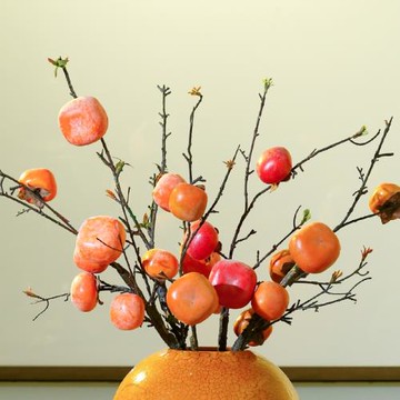 仿真花柿子果實干花裝飾擺件客廳餐桌玄關假花樹枝如意插花束花藝