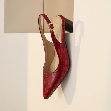 歐美新款鱷魚紋粗跟四季鞋尖頭鱷魚紋中跟涼鞋大碼44 45 46 47 48