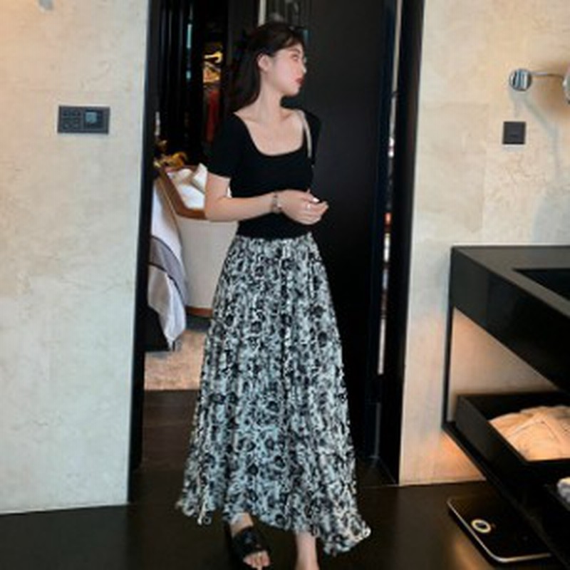 韓国 花柄スカート