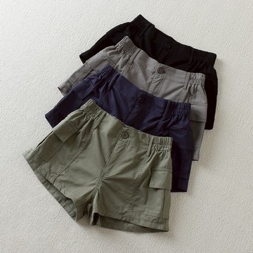 ✨ 精選好物 ✨歐美夏季新款複古半鬆緊簡約修身百搭水洗大碼工裝短裝 短褲熱褲女 闊腿運動休閒熱褲 休閒短褲 美式工裝短褲