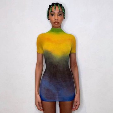 printed short slim dress時尚短袖個性漸變印花包臀連衣裙