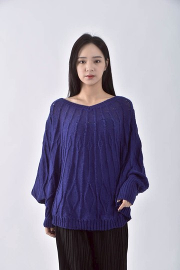 (F) shu洞洞寬鬆藍色毛衣