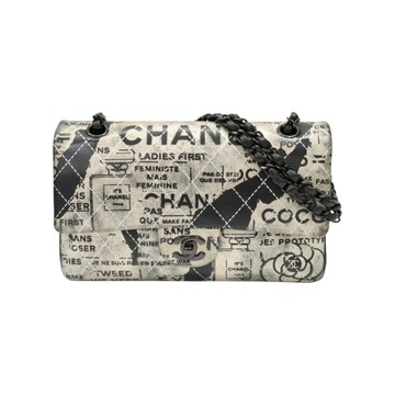 CHANEL 香奈兒 黑色 羊皮 Coco 25 報紙塗鴉 肩背包 (無卡) 【二手名牌BRAND OFF】