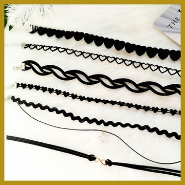 黑色麂皮絨愛心項圈 Choker頸鏈鎖骨鏈項鏈女