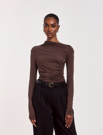 Iphis Draped Long Sleeve Top in Bracken - MicroModal Ninety Percent