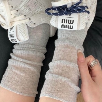 灰色堆堆襪子女春秋小腿襪純慾風miu係襪子芭蕾風洋氣中筒襪ins潮