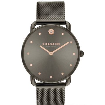 COACH 官方授權 Cadie 典雅山茶花米蘭帶腕錶-鐵灰-女錶(CO14504210)36mm