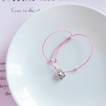 925純銀 愛心泡泡 客製化刻字 粉紅色 幸運繩 蠟繩 手鍊 免費包裝