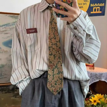 春秋日系復古cityboy長袖襯衫條紋男休閑港風ins內搭痞帥上衣外套鑫弘-衣錦男裝