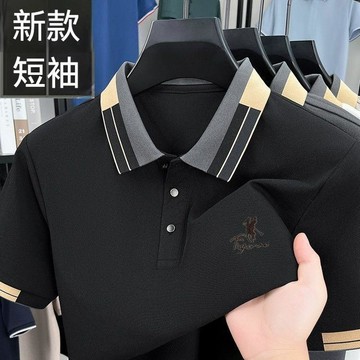  🔥【百搭耐看】男士商務polo衫短袖t恤中青年夏季休閒舒適翻領透氣上衣刺繡珠地棉透氣短袖男士休閒百搭短袖上衣男款T恤