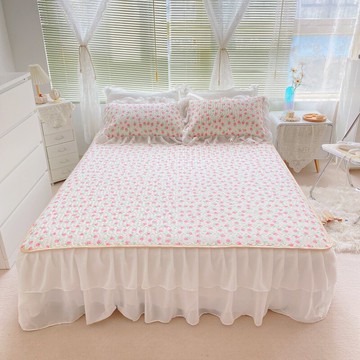 2021夏季新品天然乳膠清新小碎花系列仙女縵紗涼感絲涼蓆床裙款三件組空調軟席冰涼墊雙人/加大家用可水洗可機洗可摺疊