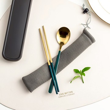 304不銹鋼筷子勺子餐具收納盒單人裝便攜旅行套裝學生外帶三件套