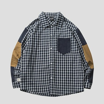 現貨+預購 襯衫長袖上衣-格子拼色翻領休閒男上衣74ge29【獨家進口】【米蘭精品】