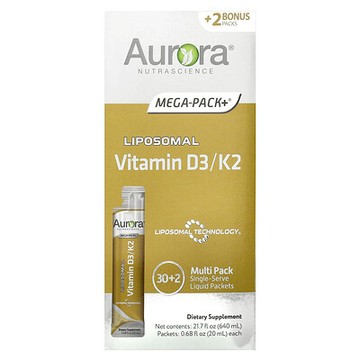 Aurora Nutrascience, 脂質體維生素 D3/K2，32 包，每包 0.68 液量盎司（20 毫升）