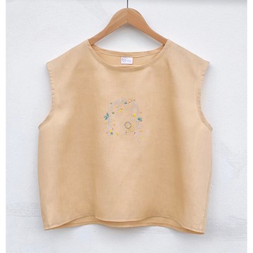 刺繡 | 亞麻 | 棕色無袖上衣