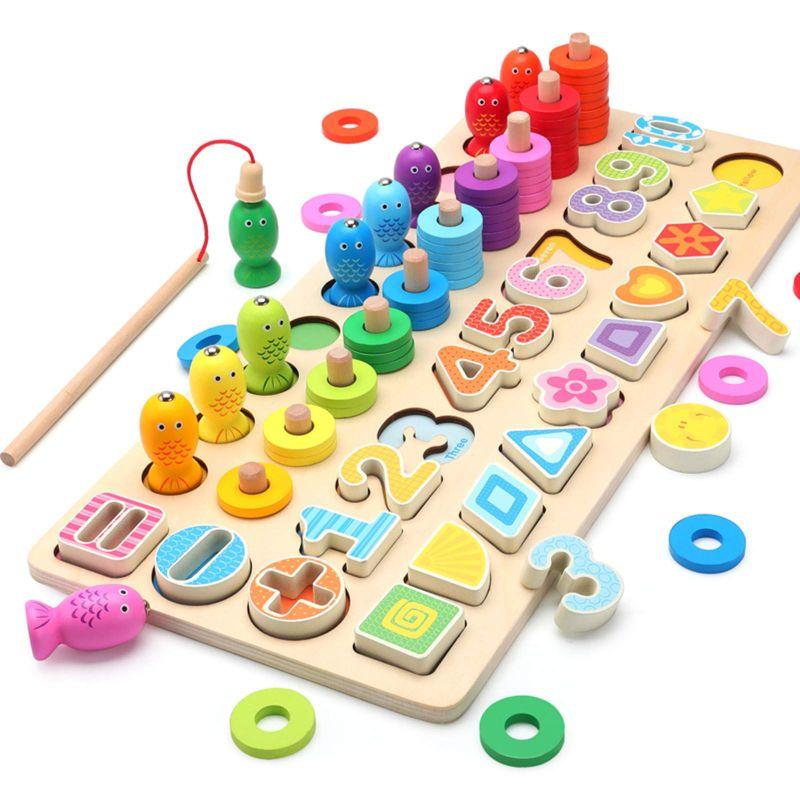 木製パズル 5in1 木のおもちゃ 数字認知 色の認識 形の認知 立体パズル