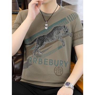 2025夏季新款男士冰絲短袖T恤加肥加大碼半袖體恤衫無痕速干男裝