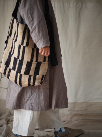 天然染色植物染手繪條紋麻布包大容量輕便單肩包斜挎包側背袋