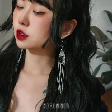 25SUMMER原創新中式清冷風綠幽靈水晶石流蘇耳環古典氣質珠簾耳夾
