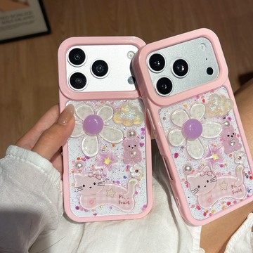 粉邊 花朵貓咪 滴膠 手機殼 防摔殼 適用 蘋果 iPhone17 16 15 14 13 Pro Max 16Plus