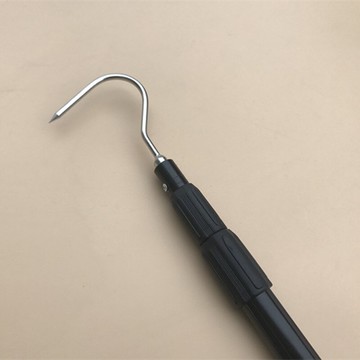 單搭鉤倒刺中號勾子不銹鋼彎鉤 圓形黑色伸縮桿子 抄網桿搭鉤漁具