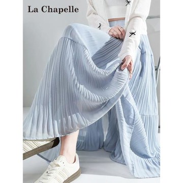 拉夏貝爾法式雪紡半身裙女夏季仙氣飄飄氣質長款a字百褶蛋糕裙子