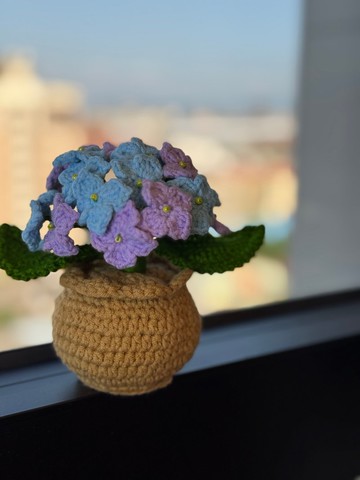 針織繡球花小盆栽