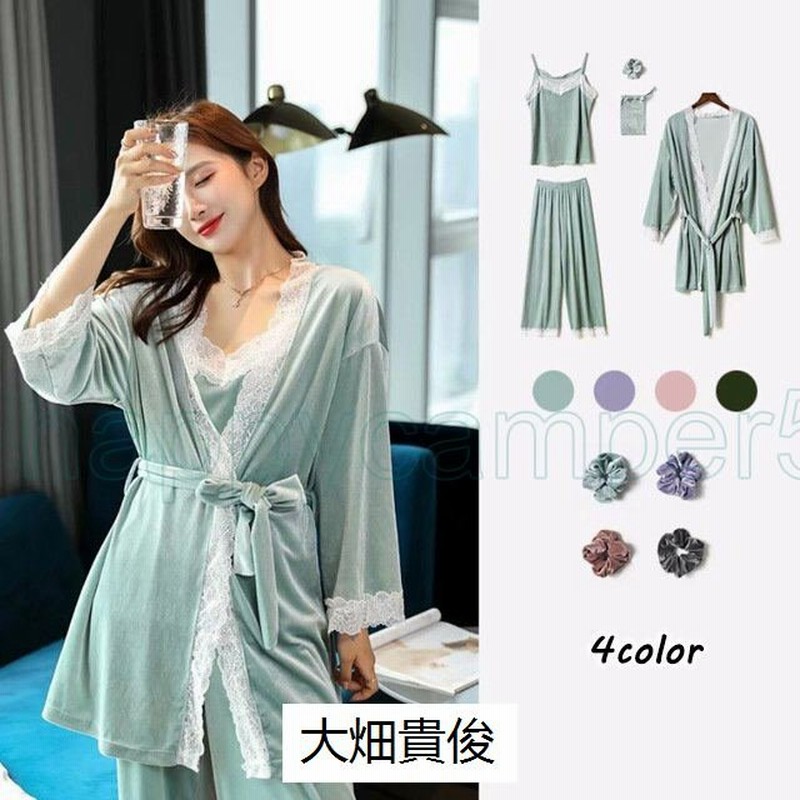 5点セット パジャマ レディース ルームウェア 秋 冬 レース キャミソール セクシー ネグリジェ ベロア ベルベット 大人可愛い 女性 部屋着 ナイトガウン 通販 Lineポイント最大0 5 Get Lineショッピング