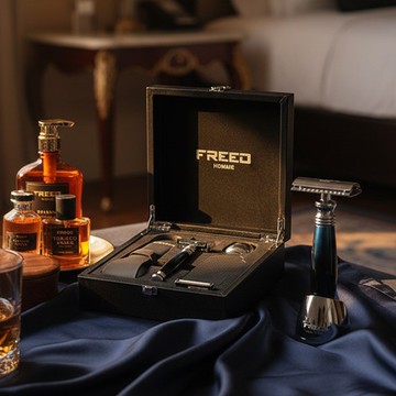 【FREED】尊爵四件組雙刃刮鬍刀禮盒 - 銀河藍 客製化刻字 禮品