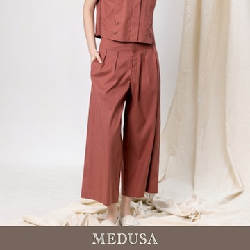 現貨【MEDUSA 曼度莎】天絲棉褶邊直筒休閒寬褲（M-XL）｜女休閒褲 直筒褲