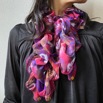 Ballett京都 優雅佩斯利圖案褶皺圍巾，採用柔軟雪紡面料製成