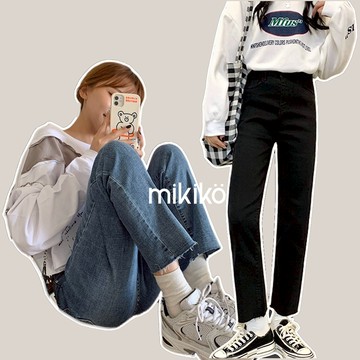 美木子｜牛仔褲｜彈力小直筒牛仔褲 【B202145】 毛邊 有彈性 不修邊 顯腿直 小直筒 復古刷色 彈力直筒 休閒