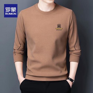羅蒙長袖t恤男士圓領純棉衛衣男春秋裝上衣新款體恤男潮流打底衫T