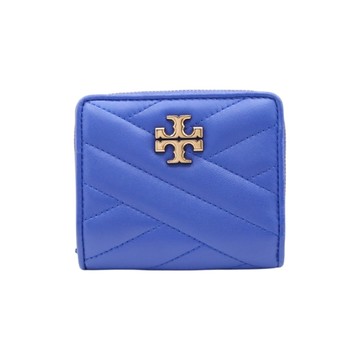 【TORY BURCH 湯麗柏琦 藍色 羊皮 Kira Chevron 二折短夾 【二手名牌BRAND OFF】