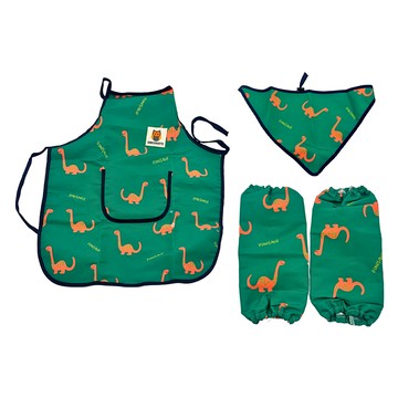 Bebe Chouette 兒童款防水圍裙組 觸感如棉質般柔軟 特殊防水布料 不含有害物質  M  綠色侏羅紀
