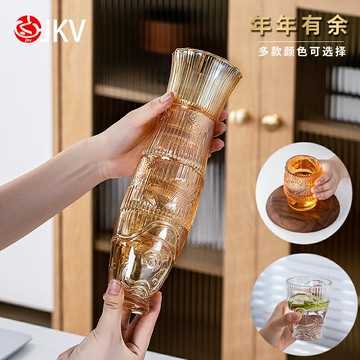 JKV茶杯套裝家用喝水耐熱玻璃杯泡茶杯具綿魚新款高顏值S風水杯子