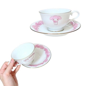 【震撼精品百貨】My Melody_美樂蒂~日本SANRIO三麗鷗 美樂蒂陶瓷咖啡杯附盤195ml(花圈款)*27423