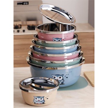 304不銹鋼盆子家用加厚和面小湯盆圓盆鐵飯盆彩色油盆洗菜盆套盆