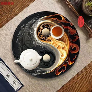 禪緣香舍●新款複古太極圓形速幹加厚防滑鎖邊桌墊茶墊鼠標墊書法咖啡墊盃墊