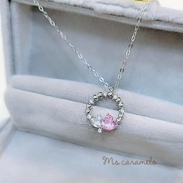 【焦糖小姐 Ms caramelo】925純銀鍍K白(愛心粉紅色鋯石)