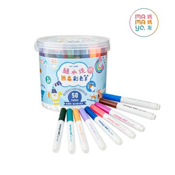 【mamayo】kidzcrayon 50色桶裝超水洗無毒彩色筆(台灣製)