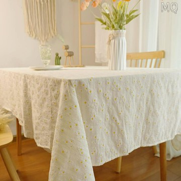 全新 小雛菊淺色棉桌布 臥室餐廳裝飾 日系清新田園檯布茶幾布少女可愛餐桌布蓋布 ins拍攝背景布 產品拍攝背景布