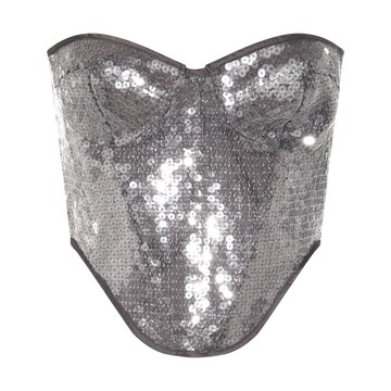 David Koma - Grey Sweetheart Neck Squinned Top