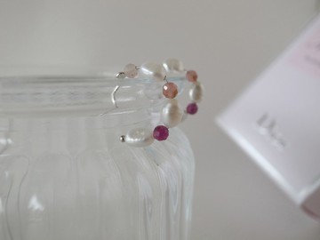 聖誕禮物【耳環】925 純銀 C型 珍珠耳環 紅寶石 太陽石 紅紋石