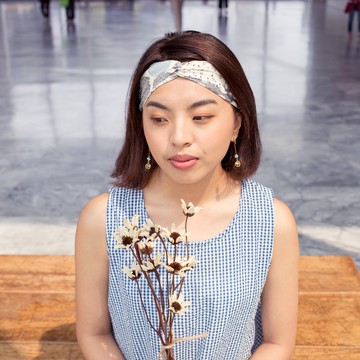 硬筆練習  / 藍  點 線條 / 寬版 鬆緊手工髮帶